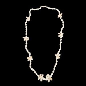 VTG 70s 80s Money Cowrie & Nassarius Flower Shell Necklace 34" Boho Beachy